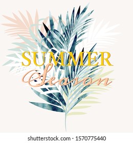 Cartel tropical hermoso del Vector con las hojas de palma para el diseño