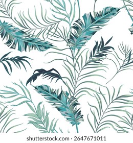 Vetor bonito tropical sem emenda padrão com folhas de palma verde elegante