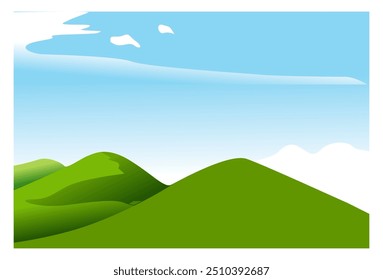 
Vista hermosa del Vector de las colinas verdes durante el día bajo el cielo azul, conveniente para el fondo, decoración de la pared, cartel.