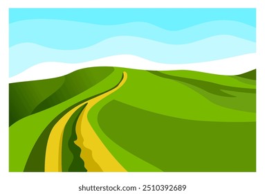
beautiful vector view of green hills during the day under blue sky, suitable for background, wall decoration, poster.