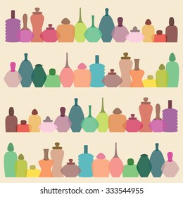 Beautiful vector vintage background with home decoration items, cosmetic stuff in pale colors