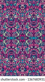 Beautiful vector vintage floral damask motif seamless pattern. Arabesque liquid endless texture. Fantasy colorful festive background