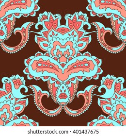 Beautiful vector vintage floral leaf seamless pattern. Traditional ornamental paisley bandanna. You can use this pattern in the design of carpet, shawl, pillow, cushion. Boho hippie style