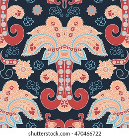 Beautiful vector vintage floral leaf seamless pattern. Traditional ornamental paisley bandanna. You can use this pattern in the design of carpet, shawl, pillow, cushion