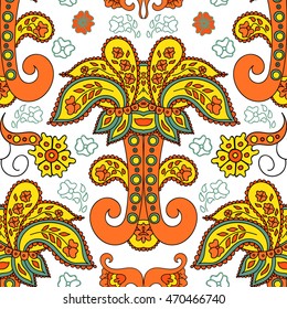 Beautiful vector vintage floral leaf seamless pattern. Traditional ornamental paisley bandanna. You can use this pattern in the design of carpet, shawl, pillow, cushion