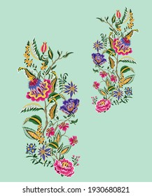 Beautiful vector vintage flower bunches with leaves