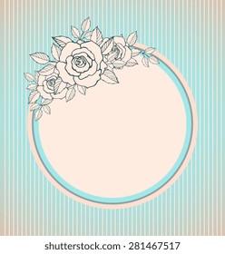 Beautiful vector vintage frame. Hand drawn artwork. Love concept for wedding invitations, cards, tickets, congratulations, branding, boutique logo, label. Pastel blue turquoise beige colors