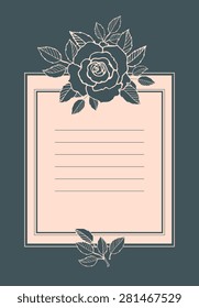 Beautiful vector vintage rectangle frame. Hand drawn artwork. Love concept for wedding invitations, cards, tickets, congratulations, branding, boutique logo, label. Grey, pink, beige pastel colors