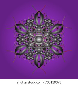 Beautiful vector violet, gray and brown snowflakes isolated on a colorful background. Snowflakes, snowfall. Falling Christmas stylized snowflakes with copy space (place for your text). Illustration.