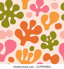 Hermosa textura vectorial vívida con formas orgánicas dibujadas a mano. Patrón moderno lindo sin costura con plantas abstractas de estilo ingenuo