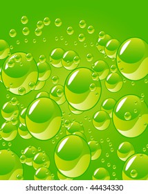 beautiful vector water drops decoration on green background