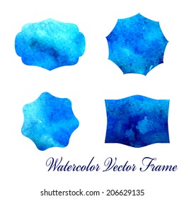 Beautiful Vector Watercolor Blue Frame for Design, Background, Web site. Isolated editable Vintage Illustration. Color Texture Template Banner.
