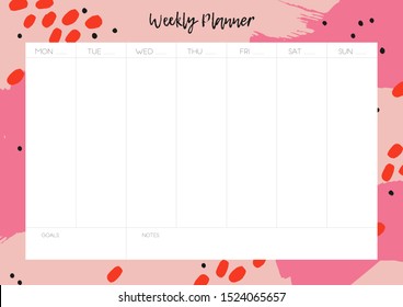 Beautiful vector Weekly Planner template. Printable To Do Daily list design. Modern abstract design of Ready to use Paper schedule. 