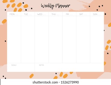 Beautiful vector Weekly Planner template. Printable To Do Daily list design. Modern abstract design of Ready to use Paper schedule. 