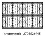 Beautiful vector window grill design featuring elegant curved scroll patterns and symmetrical ornamental details. Ideal for architectural visualization, wrought iron gate design.