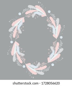 Beautiful vector wreath of blue branches and leaves.