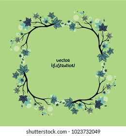 Beautiful vector wreath with elegant branches on light green background. Floral vector illustration. Design for greeting card, invitation, season decoration.