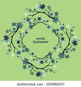 Beautiful vector wreath with elegant branches on light green background. Floral vector illustration. Design for greeting card, invitation, season decoration.