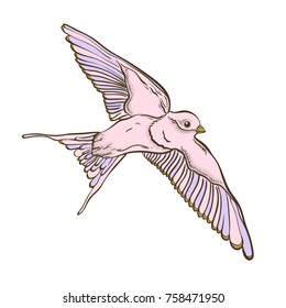 Beautiful vector wreath with a swallow bird and feathers, for wedding invitation and greeting cards.