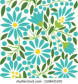 Beautiful Vectorized Floral Pattern - Turquoise 