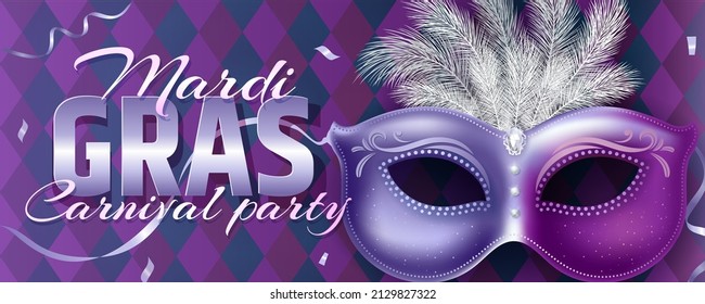 Beautiful venetian mask. Mardi Gras Carnival Party invitation card template. Spring holidays. Vector illustration EPS10.
