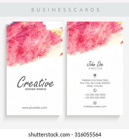 Beautiful vertical business card or visiting card set decorated with colorful splash and floral pattern.