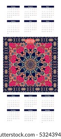 Beautiful vertical calendar for 2018 year on ethnic ornamental background - 2. Mandala pattern. Week starts on monday . Russian language.