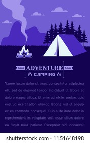 Beautiful vertical Nature  landscape. Morning landscape in the mountains. Solitude in nature by the hill. Weekend in the tent. Hiking and camping flat modern linear style Vector  concept illustration.