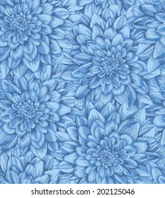 Beautiful vertical seamless background with dahlia. Hand-drawn with effect of drawing in watercolor