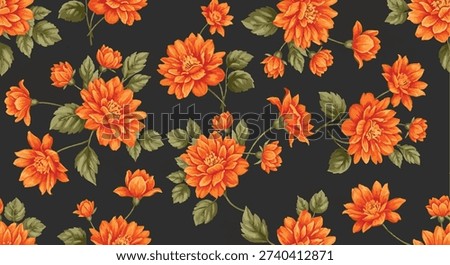 A beautiful vibrant orange floral pattern on a dark gray background