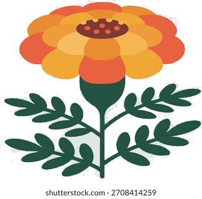 A beautiful vibrant red rose vector illustration featuring lush green leaves and a strong stem. This elegant floral graphic is ideal for various design projects.