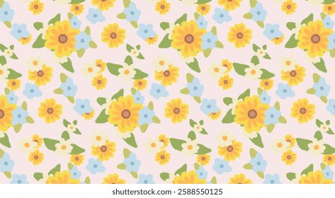A beautiful and vibrant seamless pattern featuring hand-painted watercolor sunflowers in warm golden hues
