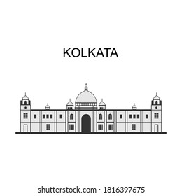 Beautiful victoria cityscape architectural monument and museum at sunset. Business travel and tourism concept with historic buildings. Vector design illustration. Kolkata, West Bengal, India.