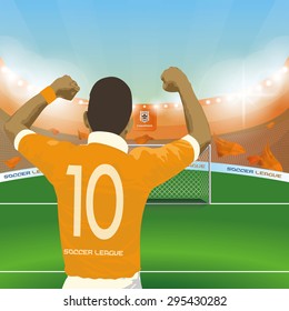 Beautiful view of a celebration on a soccer stadium. Vector illustration