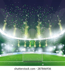 Beautiful view of a celebration in a soccer stadium. Vector illustration