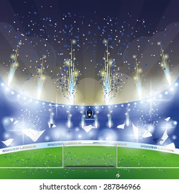 Beautiful view of a celebration in a soccer stadium. Vector illustration