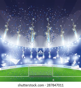 Beautiful view of a celebration in a soccer stadium. Vector illustration