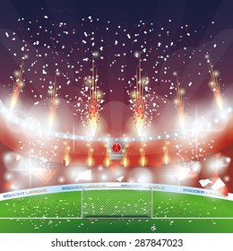Beautiful view of a celebration in a soccer stadium. Vector illustration