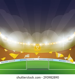 Beautiful view of a celebration in a soccer stadium. Vector illustration