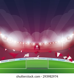 Beautiful view of a celebration in a soccer stadium. Vector illustration