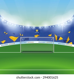 Beautiful view of a celebration in a soccer stadium. Vector illustration