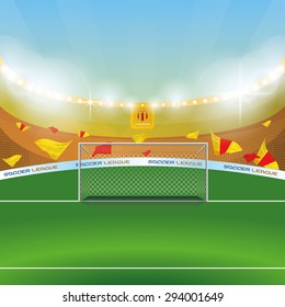 Beautiful view of a celebration in a soccer stadium. Vector illustration