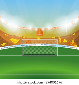 Beautiful view of a celebration in a soccer stadium. Vector illustration