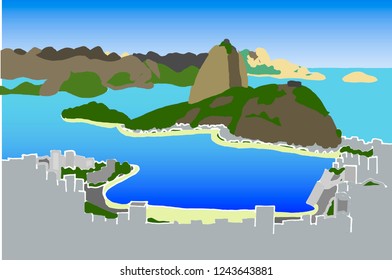 Beautiful view of the city of Rio de Janeiro, with the Pao de acucar and Guanabara Bay svg