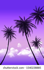 Beautiful view of coconut palm trees with sunset time