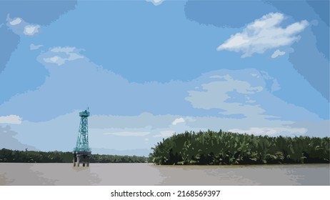 The beautiful view of the combination of the tower and the island. The beauty of nature