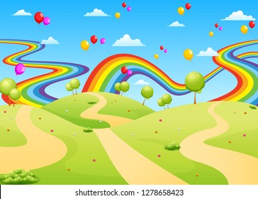 the beautiful view with the empty field and colorful balloon
