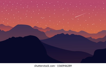 Beautiful view of Evening mountain, misty mist on the slopes. Abstract gradient background, vector illustration.
