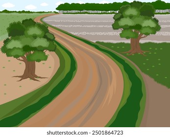 Beautiful view of the farm road.