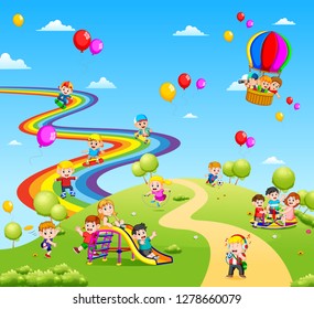  the beautiful view full of the children and colorful balloon